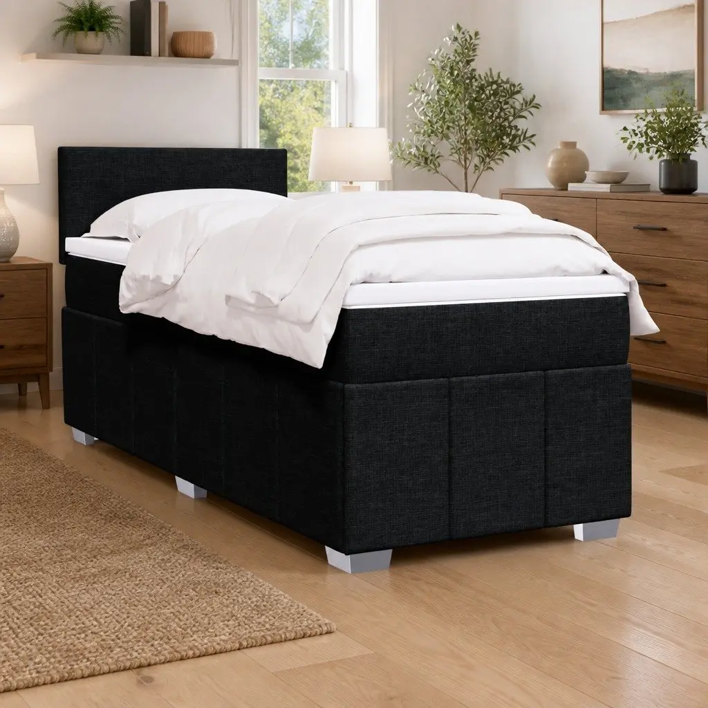 Box Spring Bed Black King Single Pocket Spring Mattress Fabric Frame