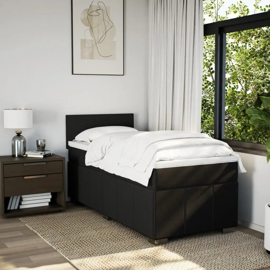 Box Spring Bed Black King Single Pocket Spring Mattress Fabric Frame