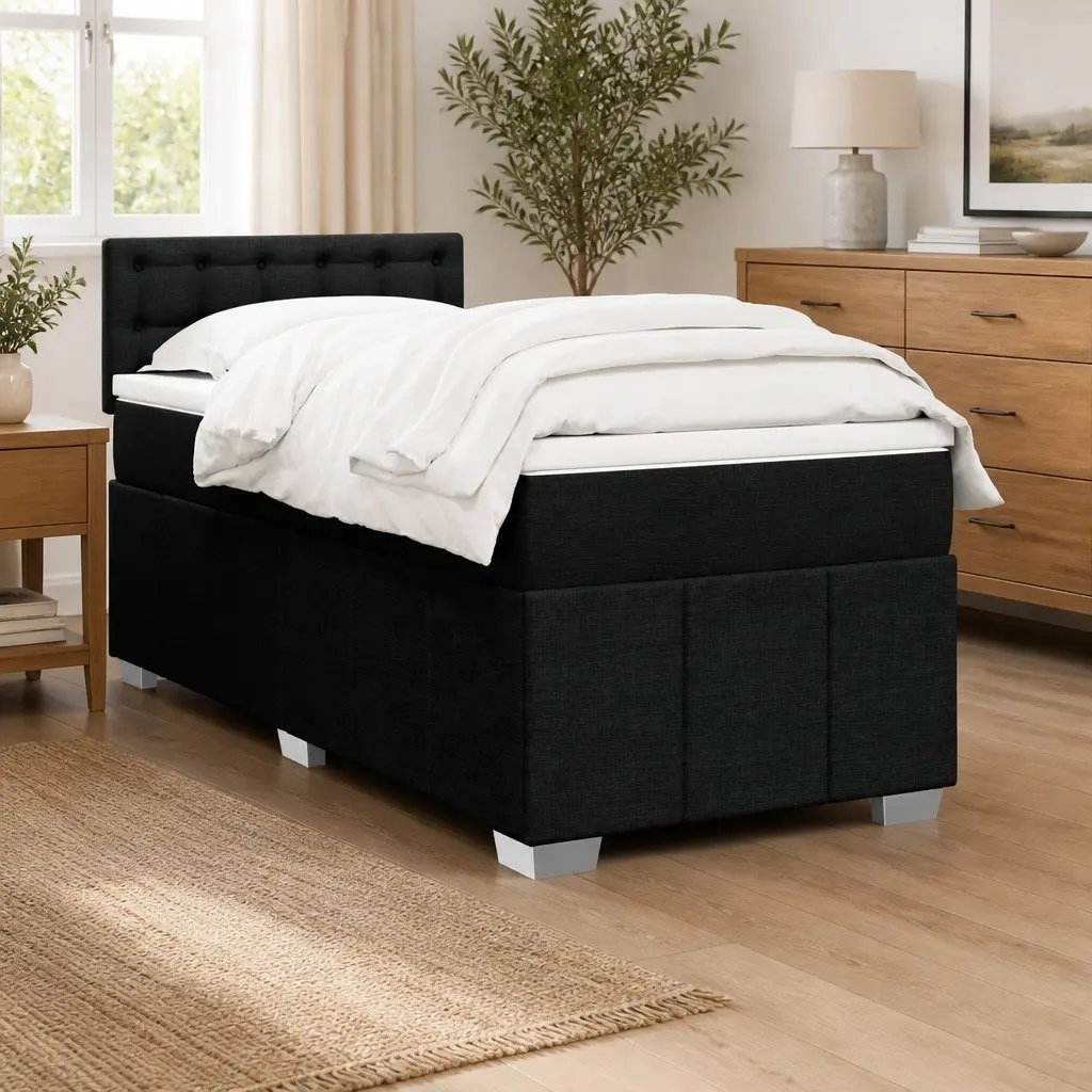 Box Spring Bed Black King Single Pocket Spring Mattress Slatted Frame
