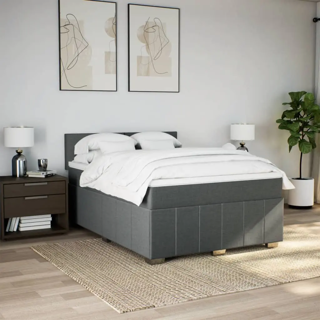 Queen Bed Grey Upholstered Fabric Frame Pocket Sprung Mattress
