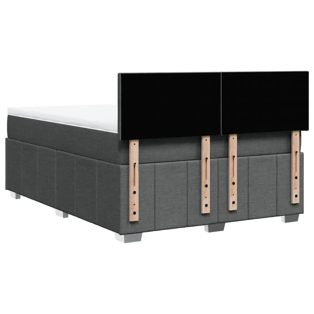 Queen Bed Grey Upholstered Fabric Frame Pocket Sprung Mattress