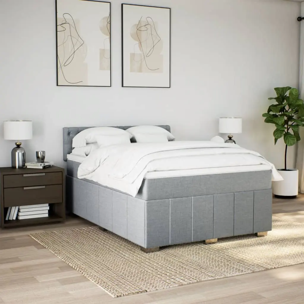 Queen Box Spring Bed Dark Grey Polyester Fabric Pocket Spring Mattress with Removable Topper