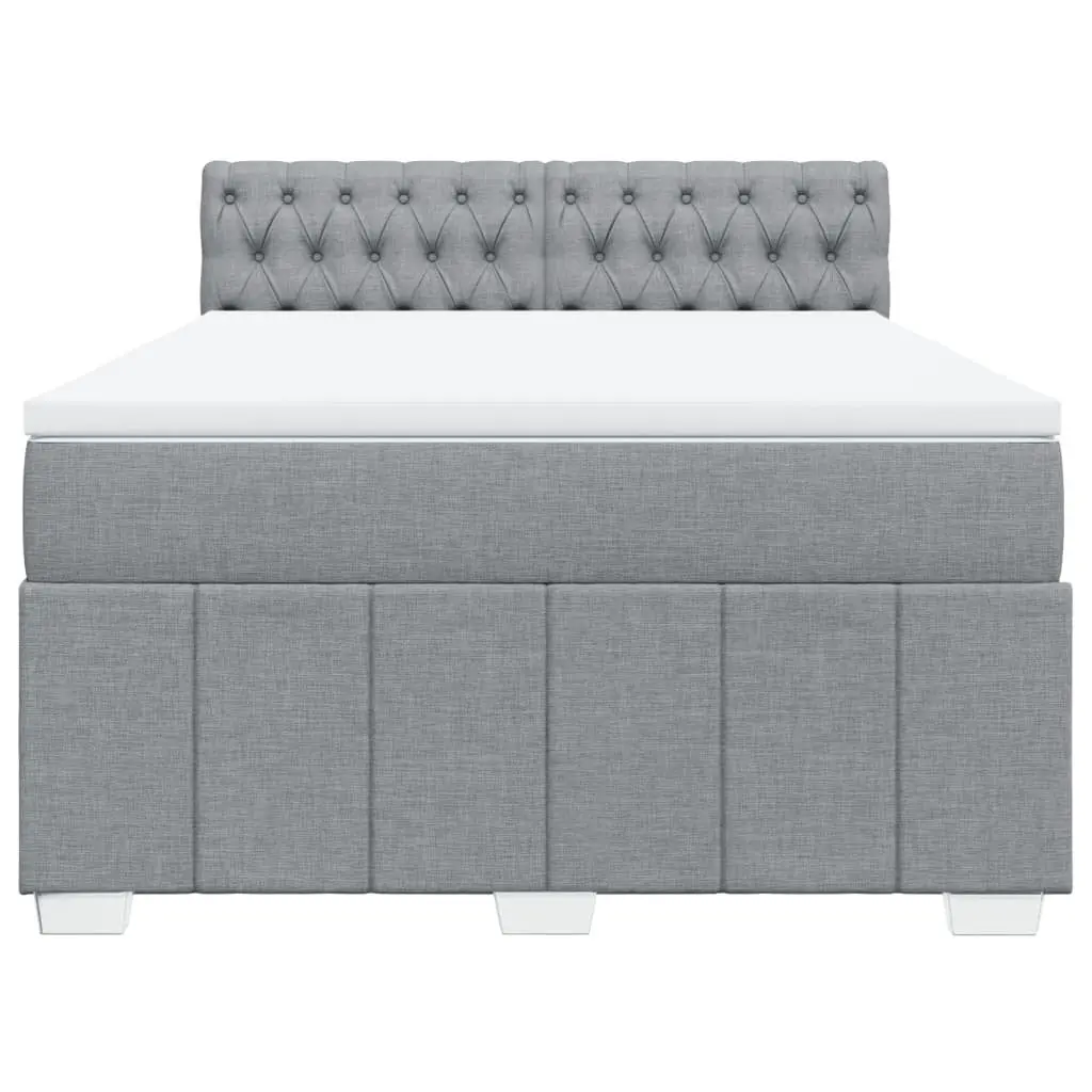 Queen Box Spring Bed Dark Grey Polyester Fabric Pocket Spring Mattress with Removable Topper