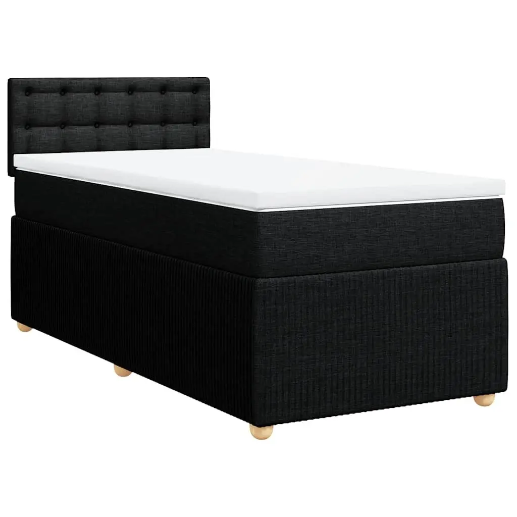 King Single Bed Black Fabric Frame Pocket Spring Mattress Slatted Base