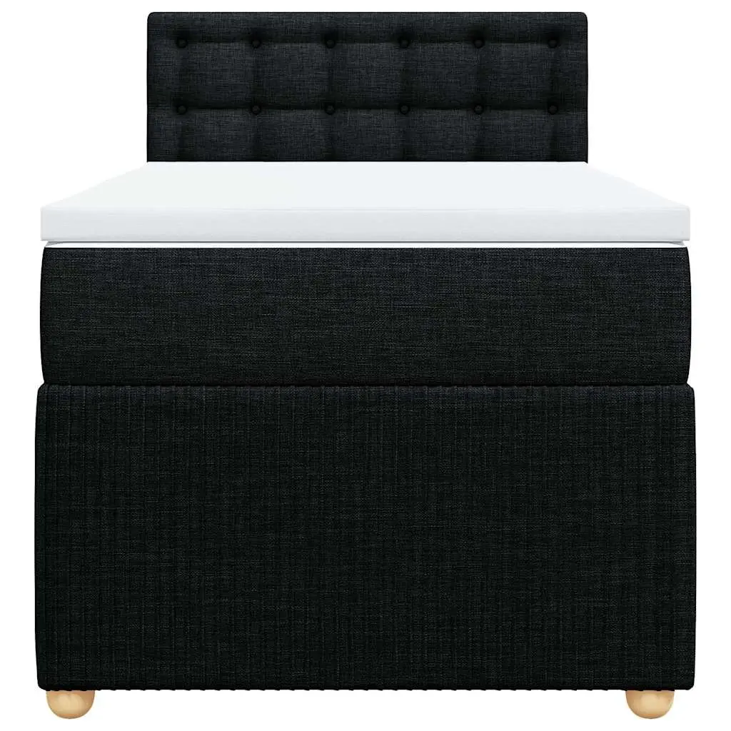 King Single Bed Black Fabric Frame Pocket Spring Mattress Slatted Base