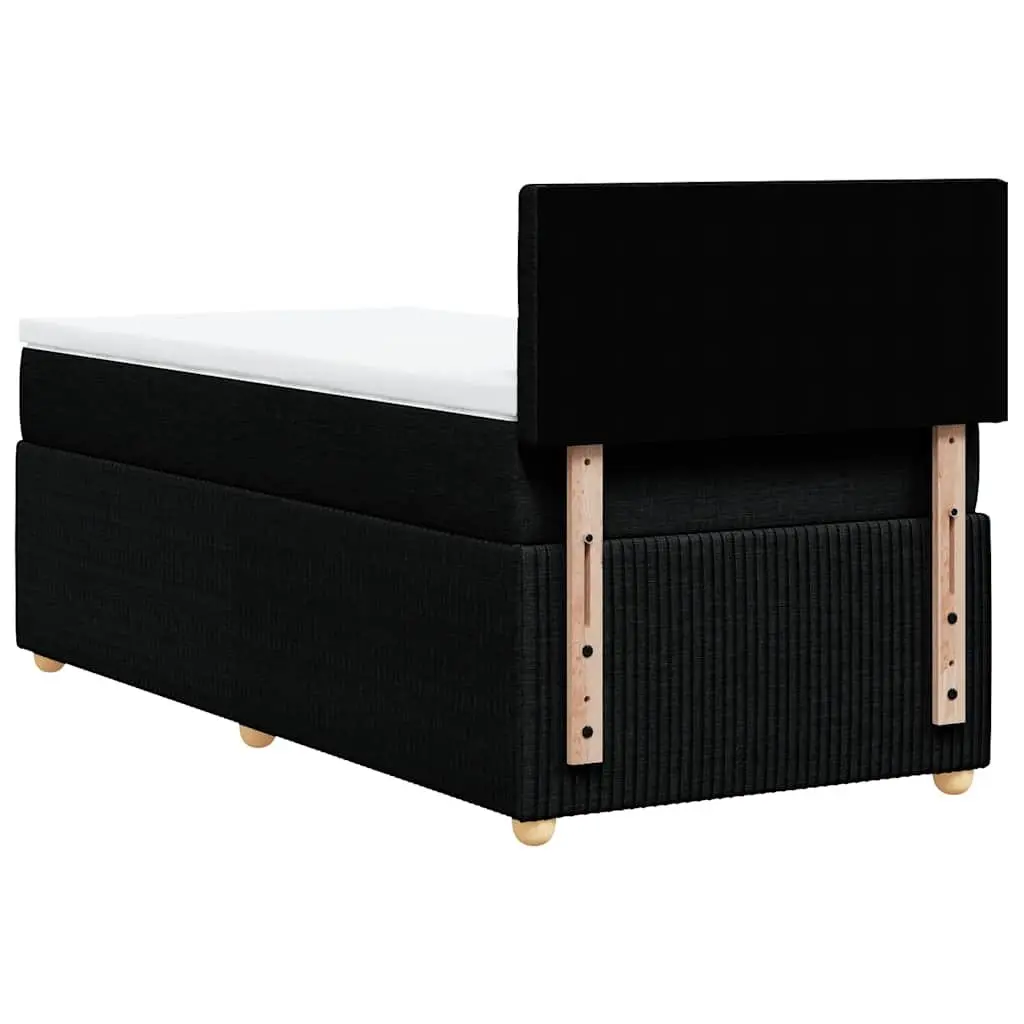 King Single Bed Black Fabric Frame Pocket Spring Mattress Slatted Base