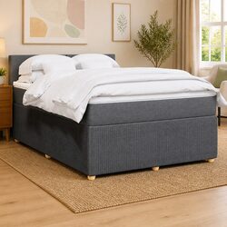 Compact Grey Fabric Box Spring Bed with Supportive Mattress