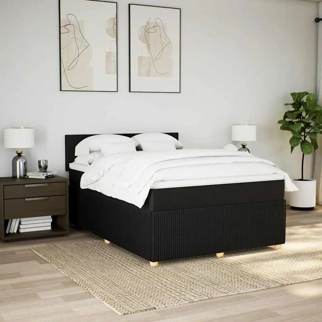 Double Bed Black Fabric Pocket Spring Mattress with Removable Topper