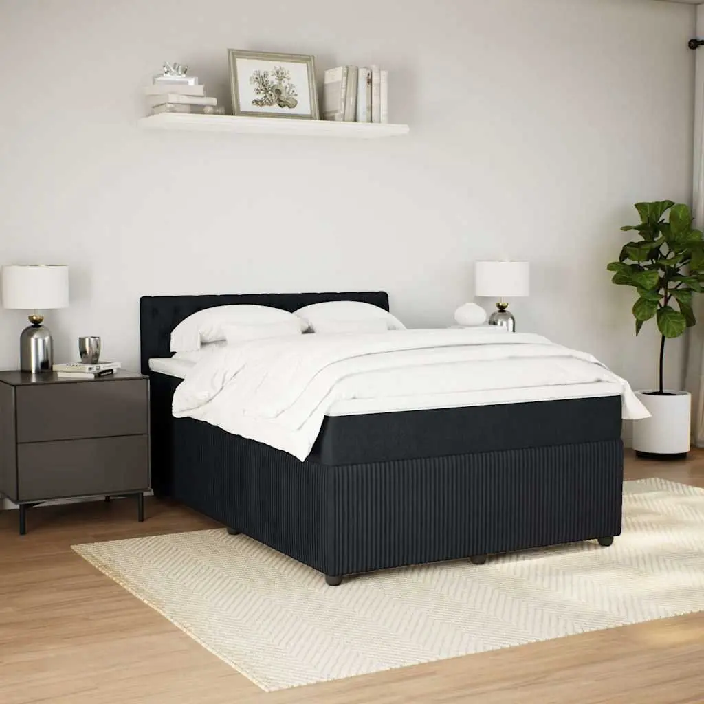 Double Box Spring Bed Black Fabric Double Pocket Spring Mattress