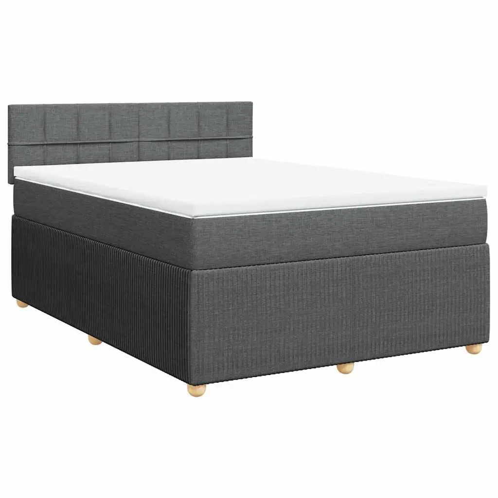 Queen Box Spring Bed Grey Fabric Upholstered Frame Pocket Spring Mattress Slats