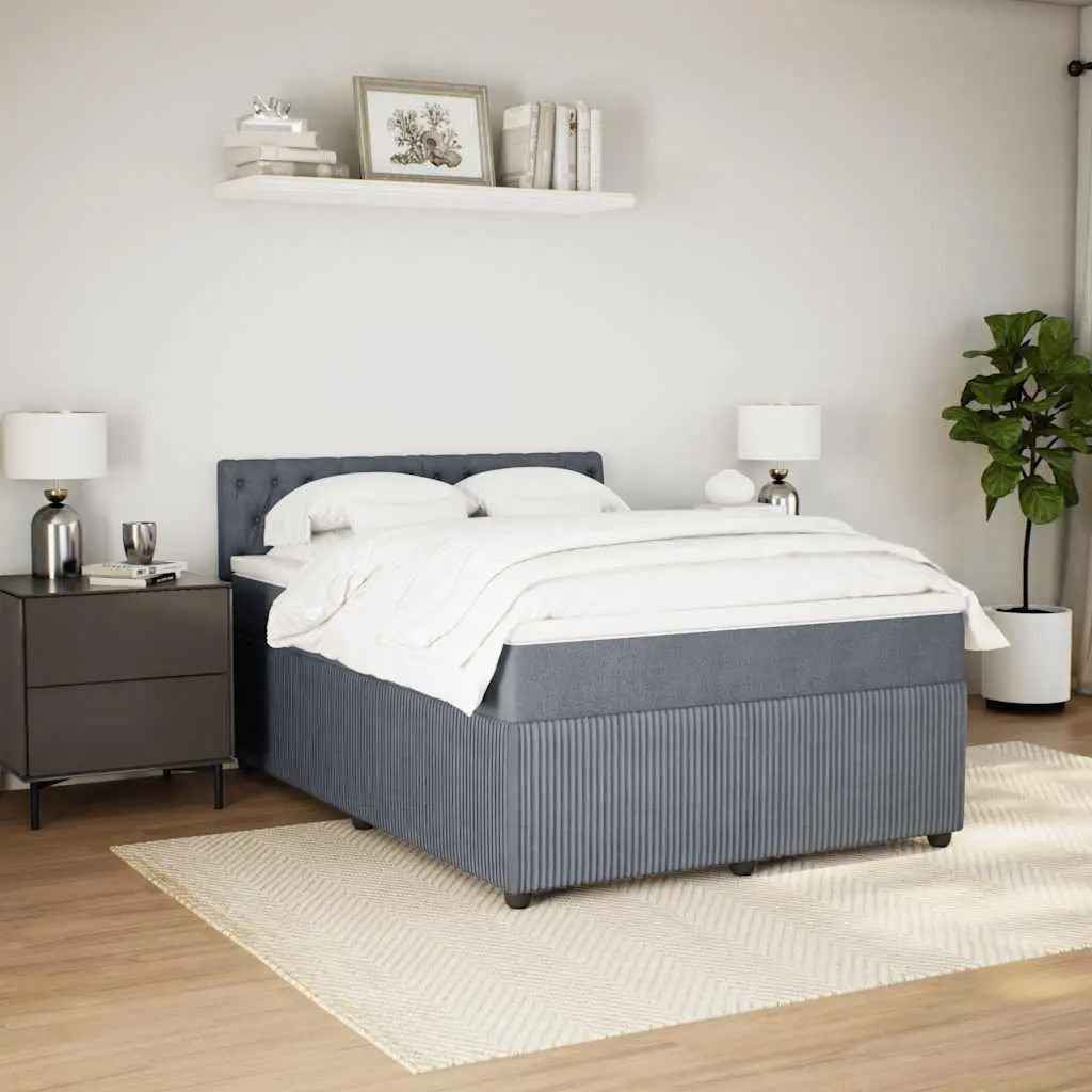 Queen Bed Frame Grey Fabric Pocket Spring Mattress Slats
