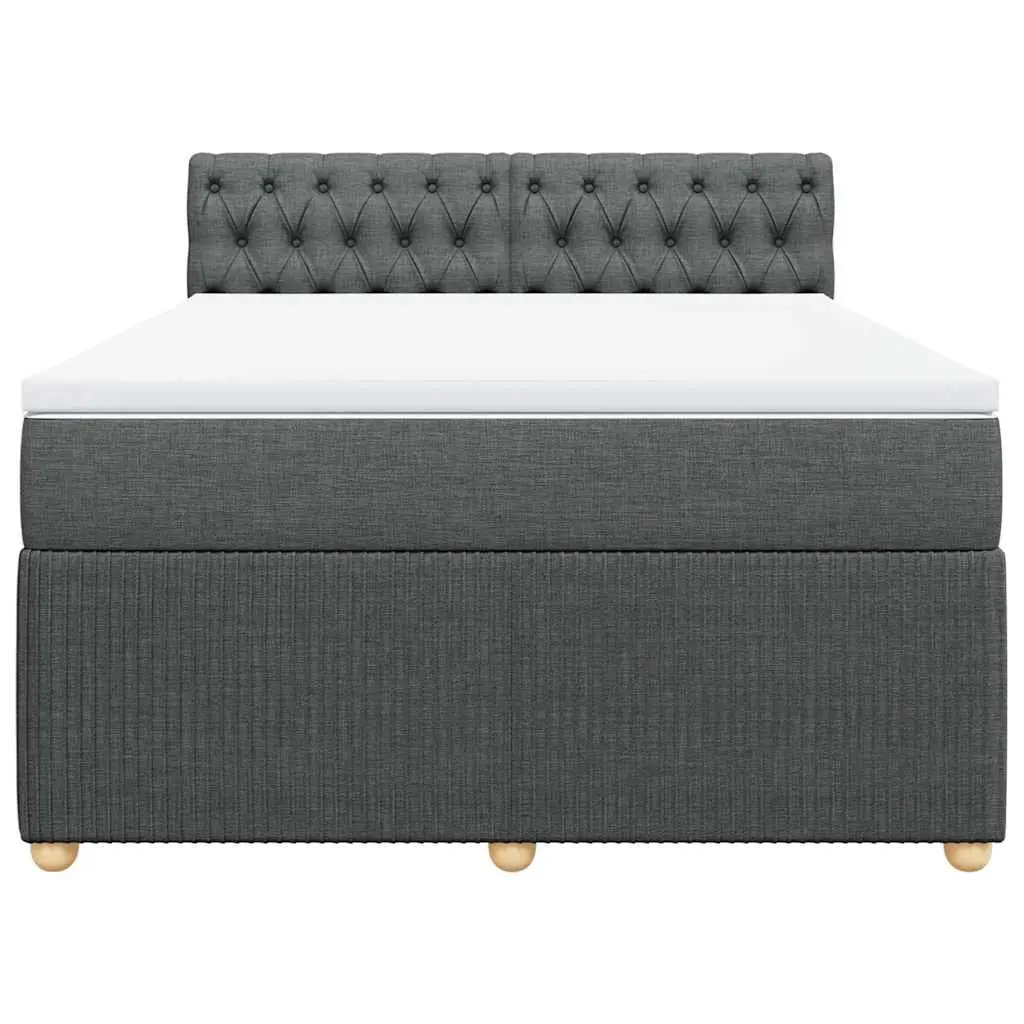 Queen Bed Frame Grey Fabric Pocket Spring Mattress Slats