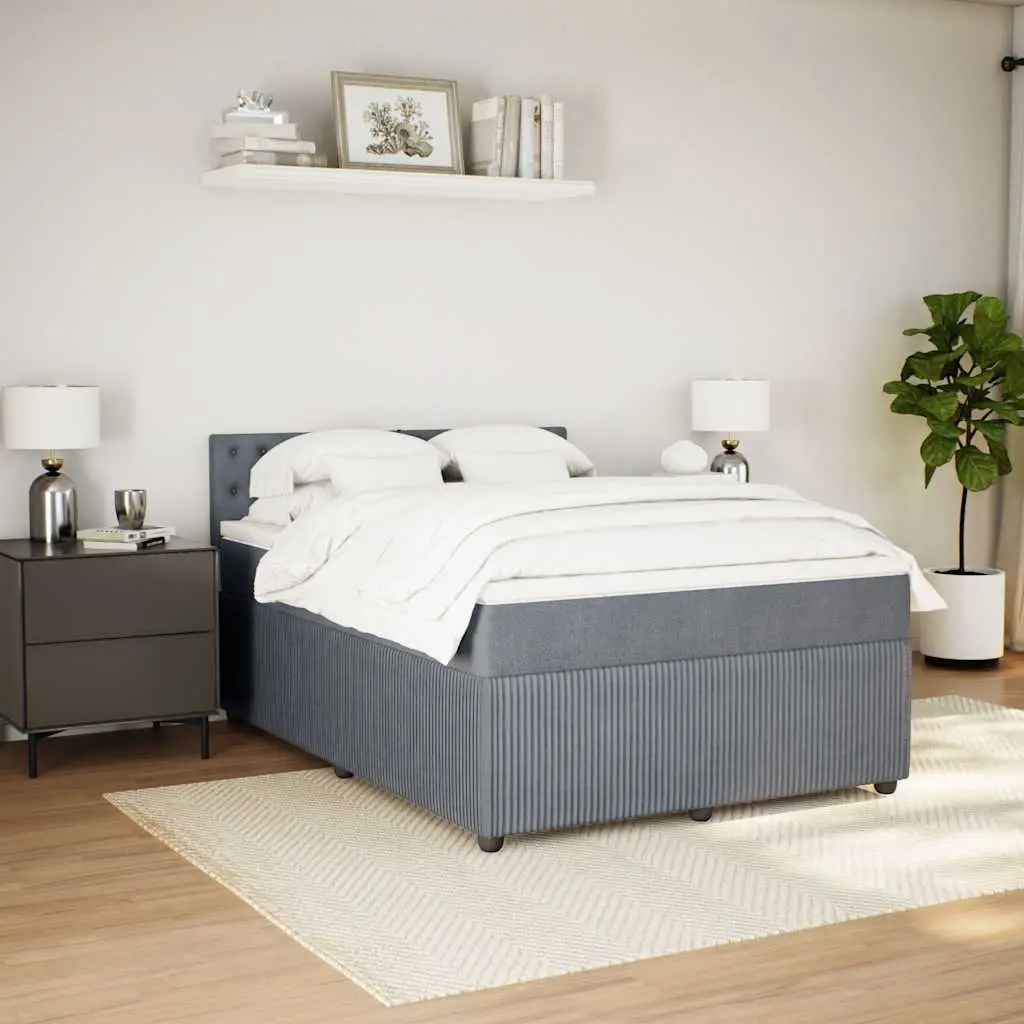 Queen Box Spring Bed Dark Grey Fabric Pocket Spring Mattress Slatted Base