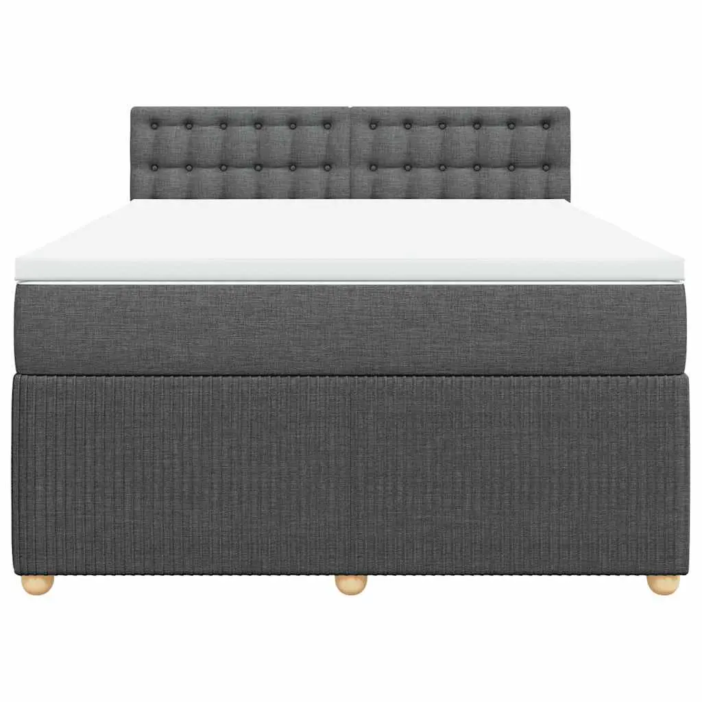 Queen Box Spring Bed Dark Grey Fabric Pocket Spring Mattress Slatted Base