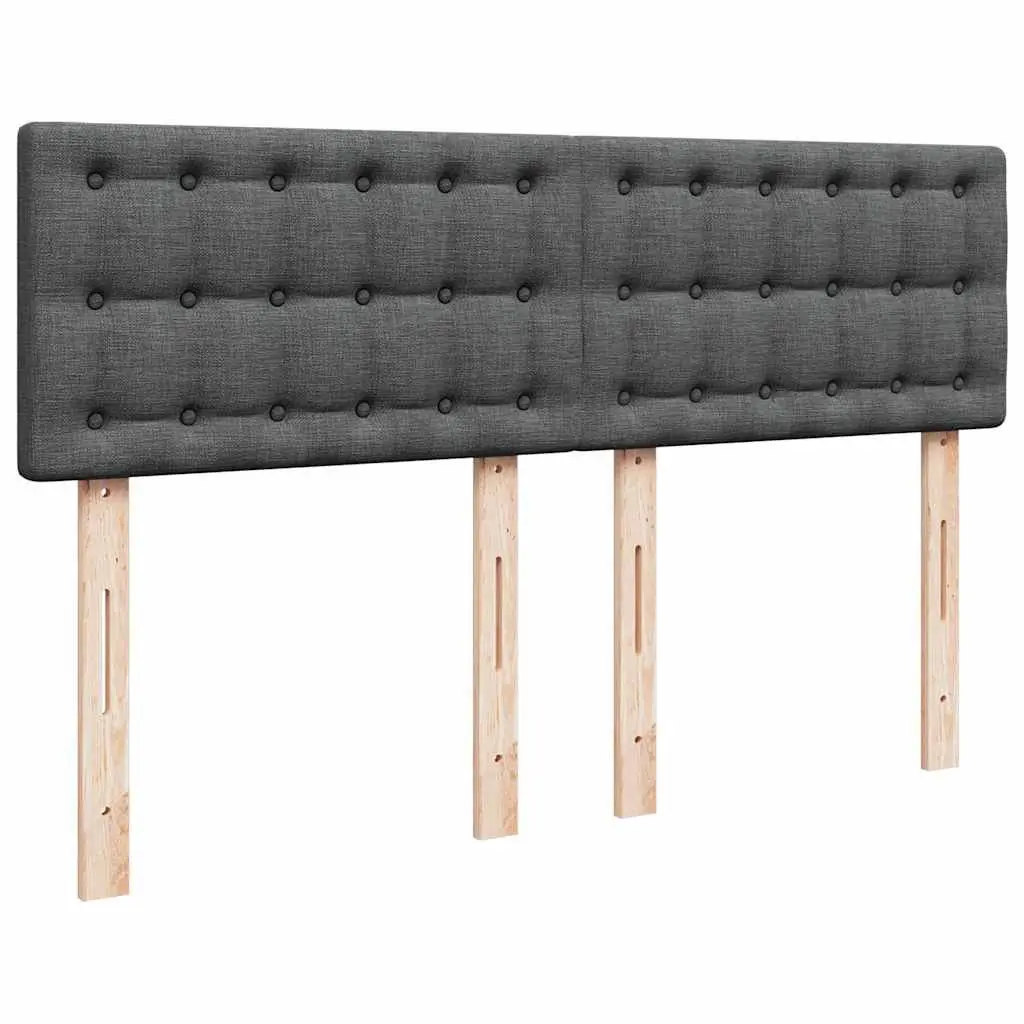 Queen Box Spring Bed Dark Grey Fabric Pocket Spring Mattress Slatted Base
