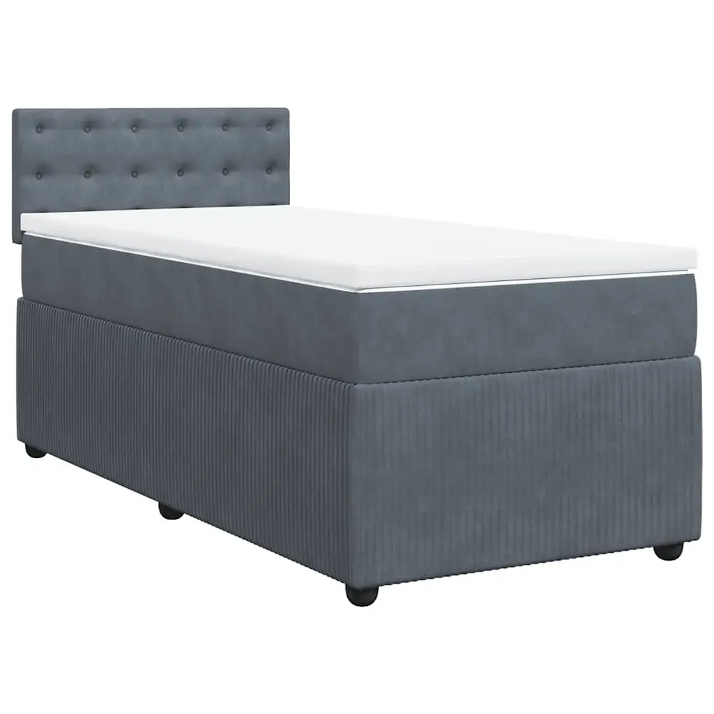 Box Spring Bed Grey King Single Pocket Spring Mattress Velvet Upholstery