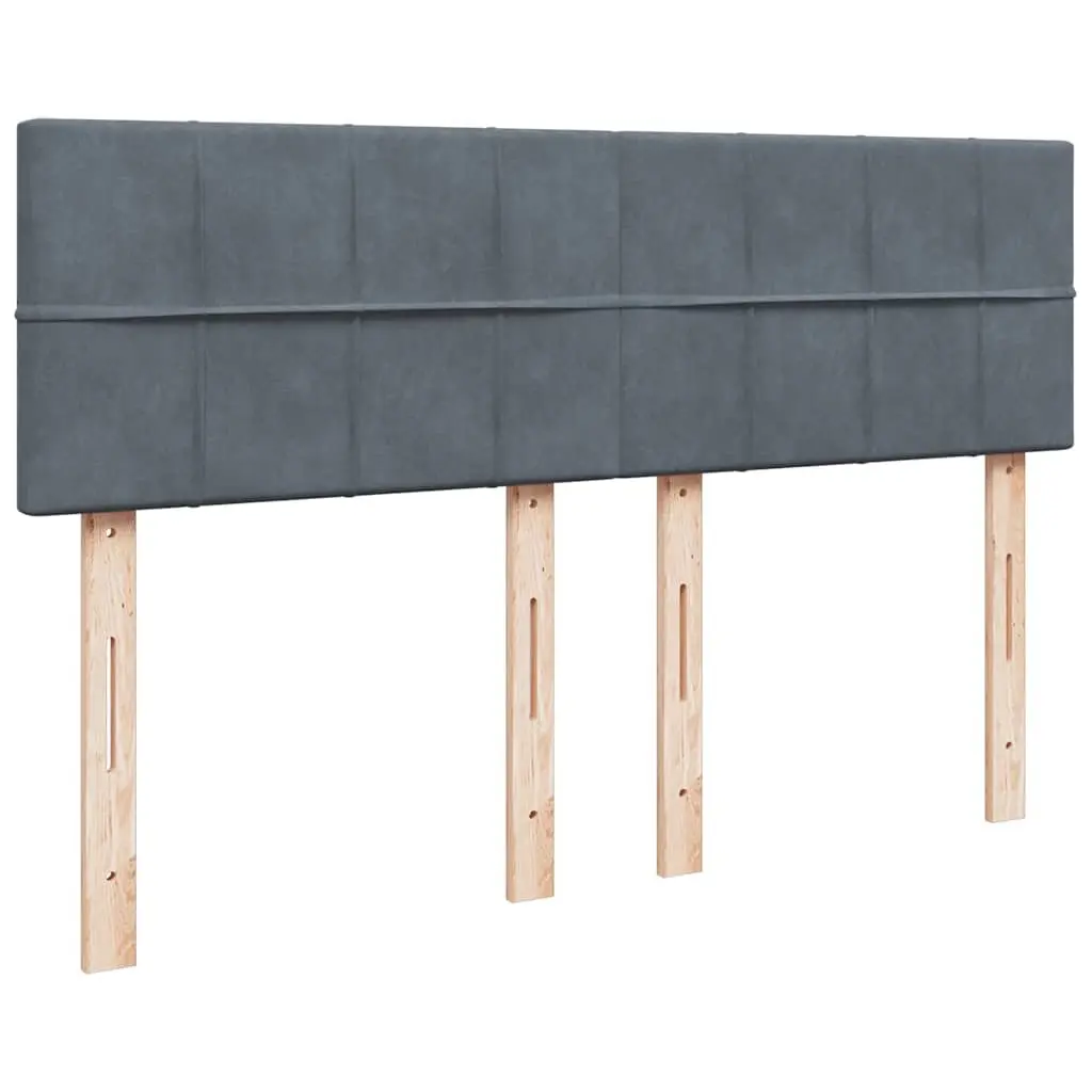 Double Box Spring Bed Frame Grey Velvet Upholstered Pocket Spring Mattress with Removable Topper