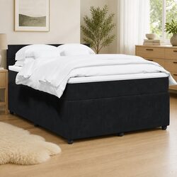 Double Box Spring Bed with Pocket Sprung Mattress Black Velvet Frame
