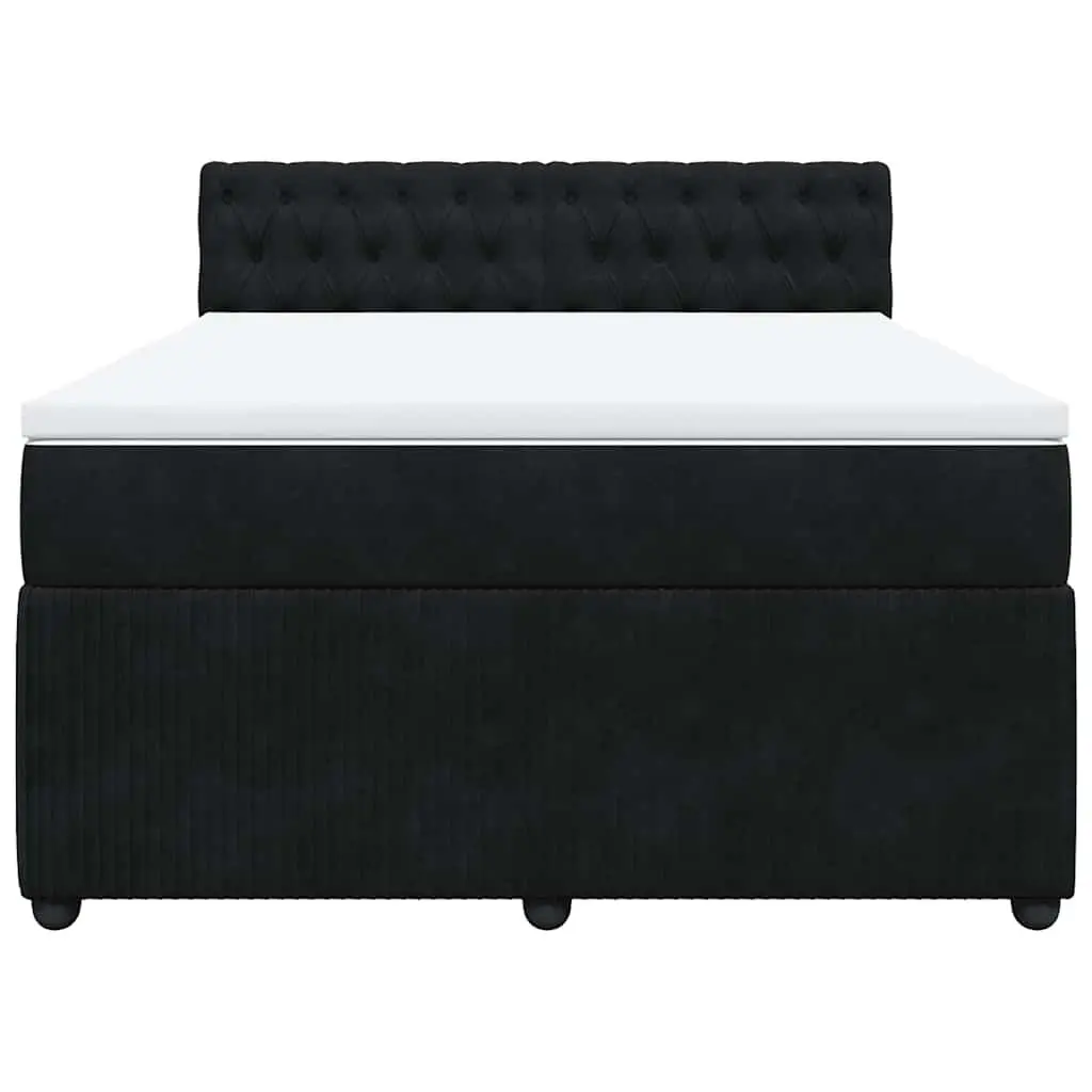 Box Spring Bed Black Double Velvet Pocket Spring Mattress Frame