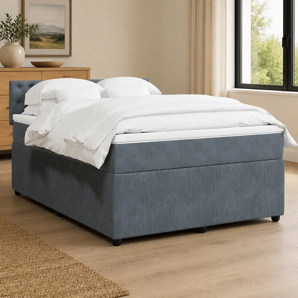 Double Bed Grey Velvet Pocket Spring Mattress Upholstered Frame