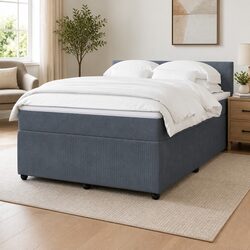 Concise Details on the Grey Velvet Queen Box Spring Bed