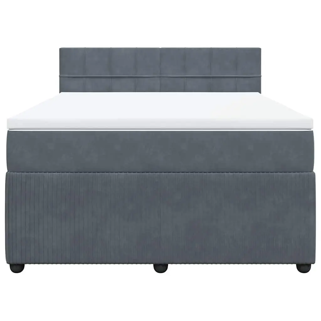 Queen Bed Frame Velvet Upholstered with Pocket Mattress Grey Wooden Slatted Base