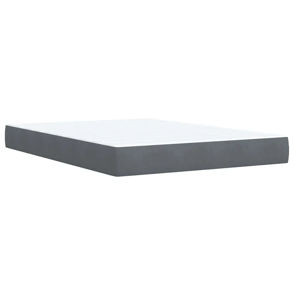 Queen Bed Frame Velvet Upholstered with Pocket Mattress Grey Wooden Slatted Base