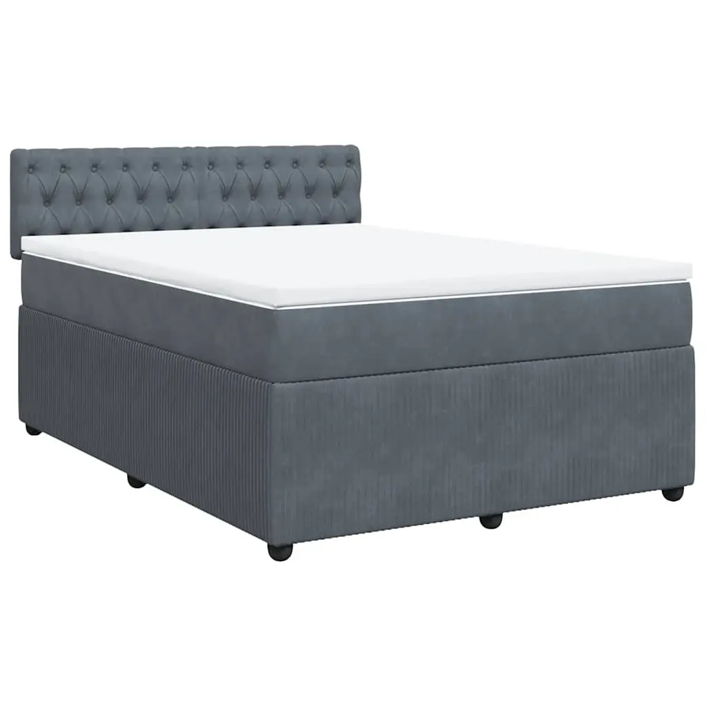 Queen Bed Dark Grey Velvet Upholstered Frame with Pocket Spring Mattress and Slatted Base
