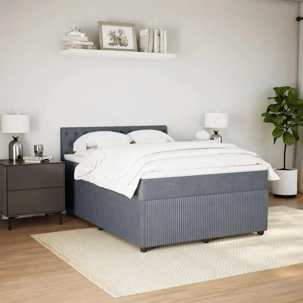 Queen Bed Dark Grey Velvet Upholstered Frame with Pocket Spring Mattress and Slatted Base