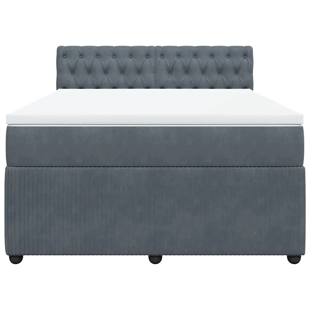 Queen Bed Dark Grey Velvet Upholstered Frame with Pocket Spring Mattress and Slatted Base