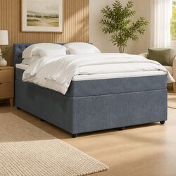 Grey Velvet Queen Box Spring Bed with Supportive Mattress