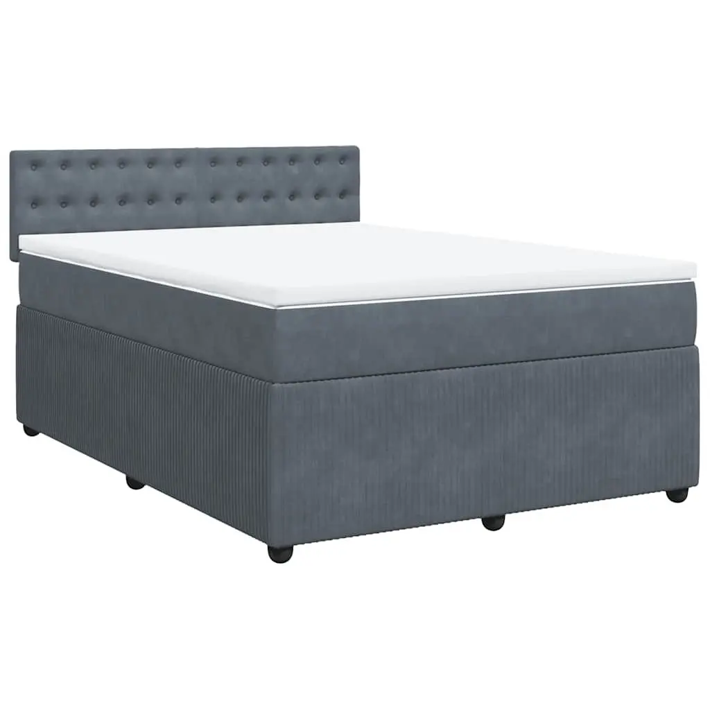 Queen Bed Grey Velvet Upholstered Frame Pocket Spring Mattress
