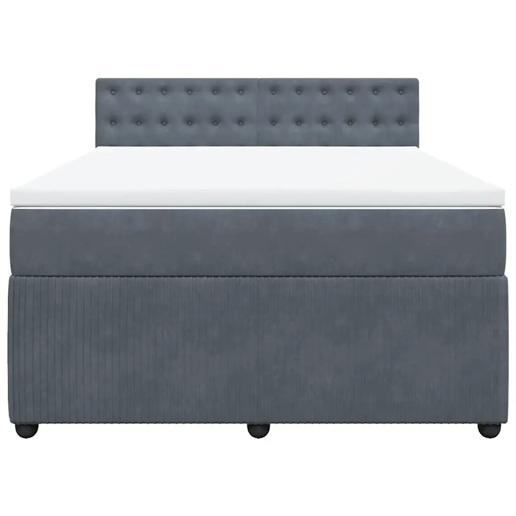 Queen Bed Grey Velvet Upholstered Frame Pocket Spring Mattress
