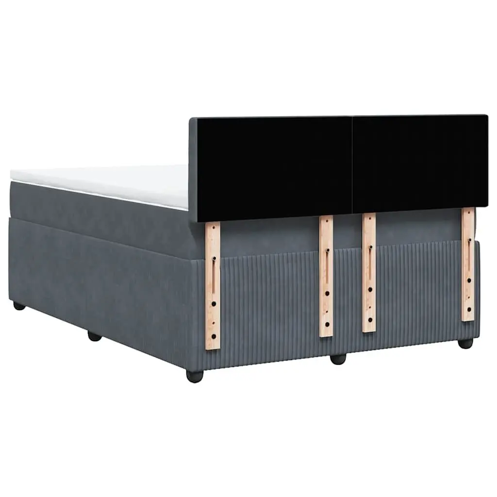 Queen Bed Grey Velvet Upholstered Frame Pocket Spring Mattress