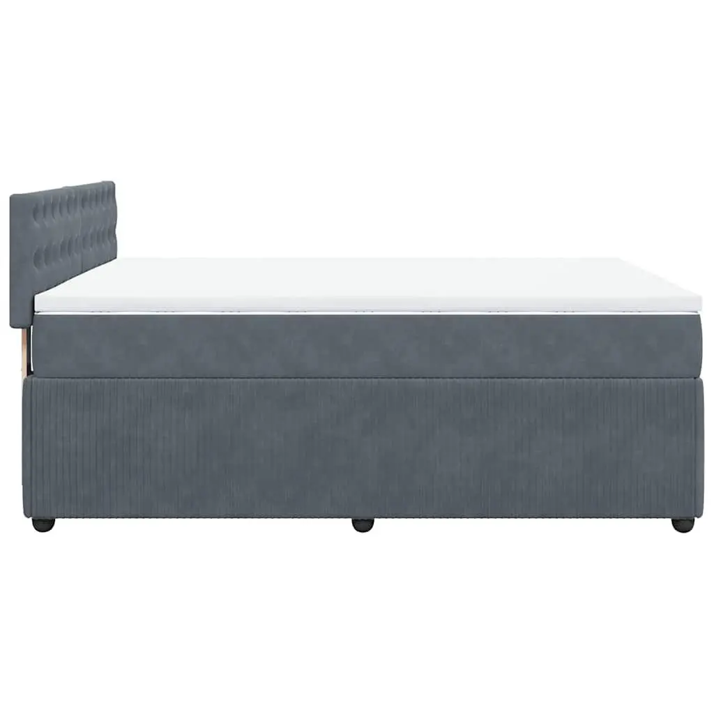 Queen Bed Grey Velvet Upholstered Frame Pocket Spring Mattress