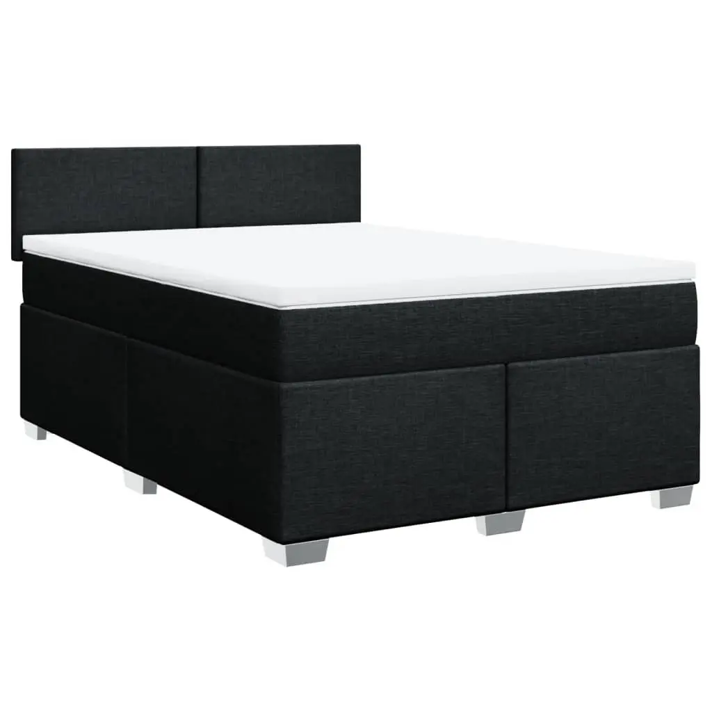 Double Box Spring Bed Black Fabric Pocket Spring Mattress with LED Lighting