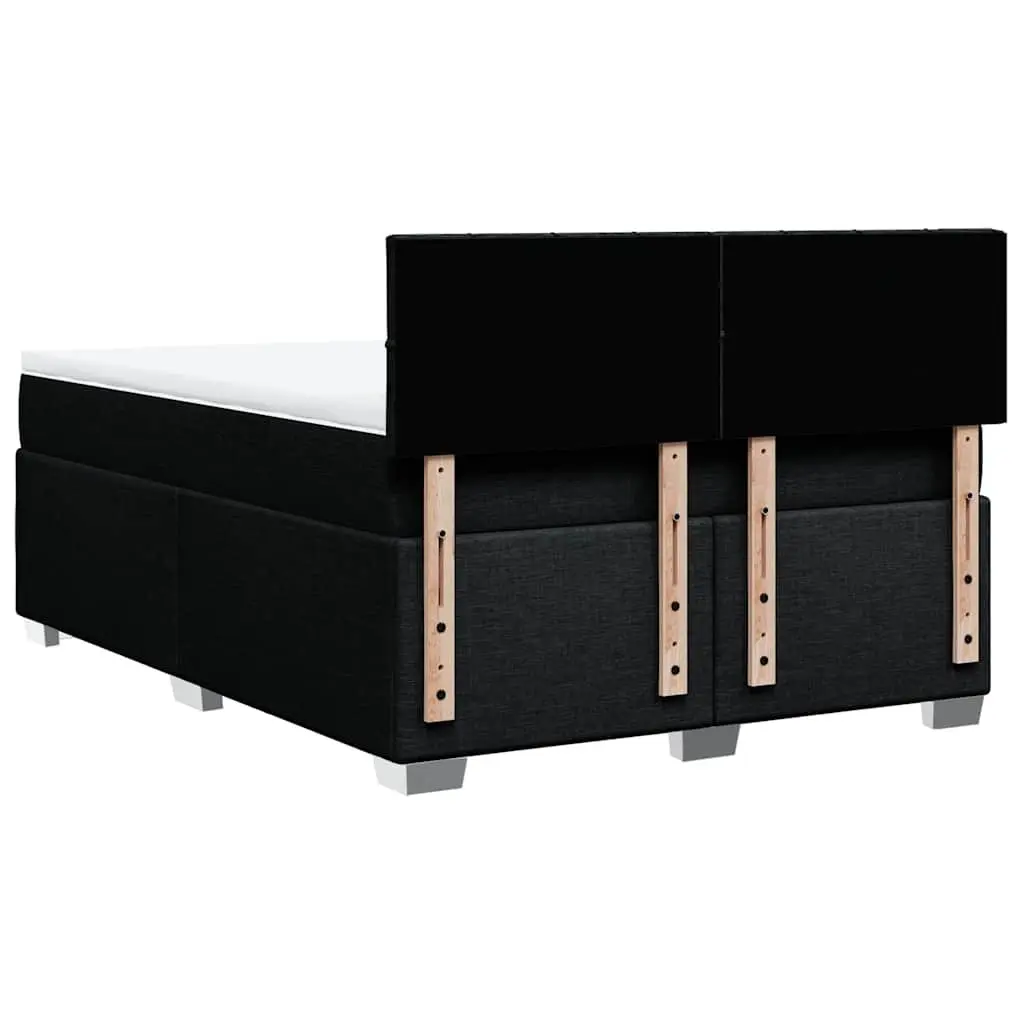 Double Box Spring Bed with Mattress Black Fabric Bed Frame LED Lights Bedroom