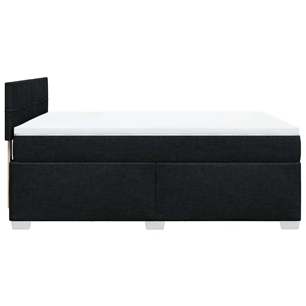 Double Box Spring Bed with Mattress Black Fabric Bed Frame LED Lights Bedroom