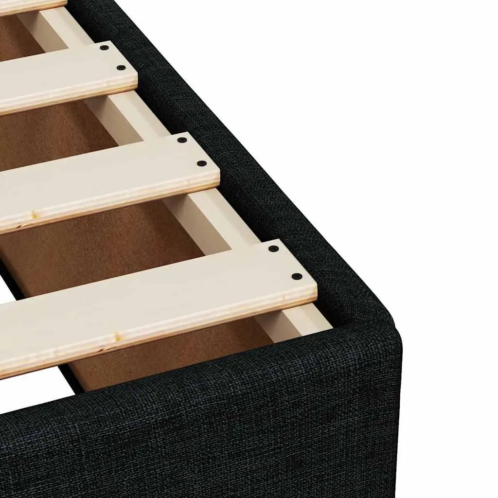 Double Box Spring Bed with Mattress Black Fabric Bed Frame LED Lights Bedroom
