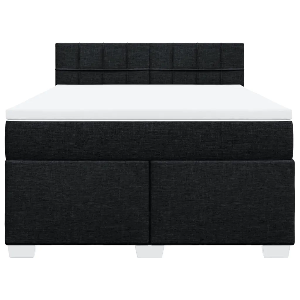 Double Box Spring Bed with Mattress Black Fabric Bed Frame LED Lights Bedroom