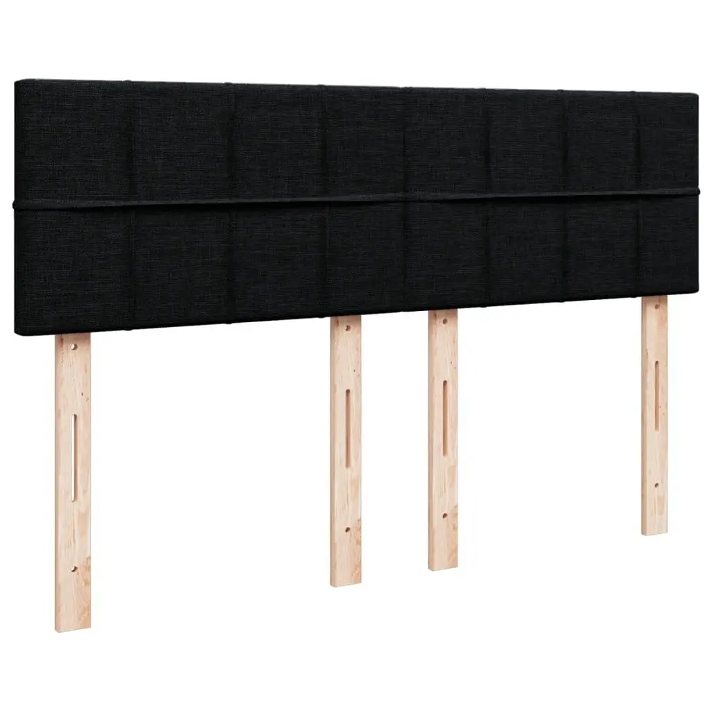 Double Box Spring Bed with Mattress Black Fabric Bed Frame LED Lights Bedroom