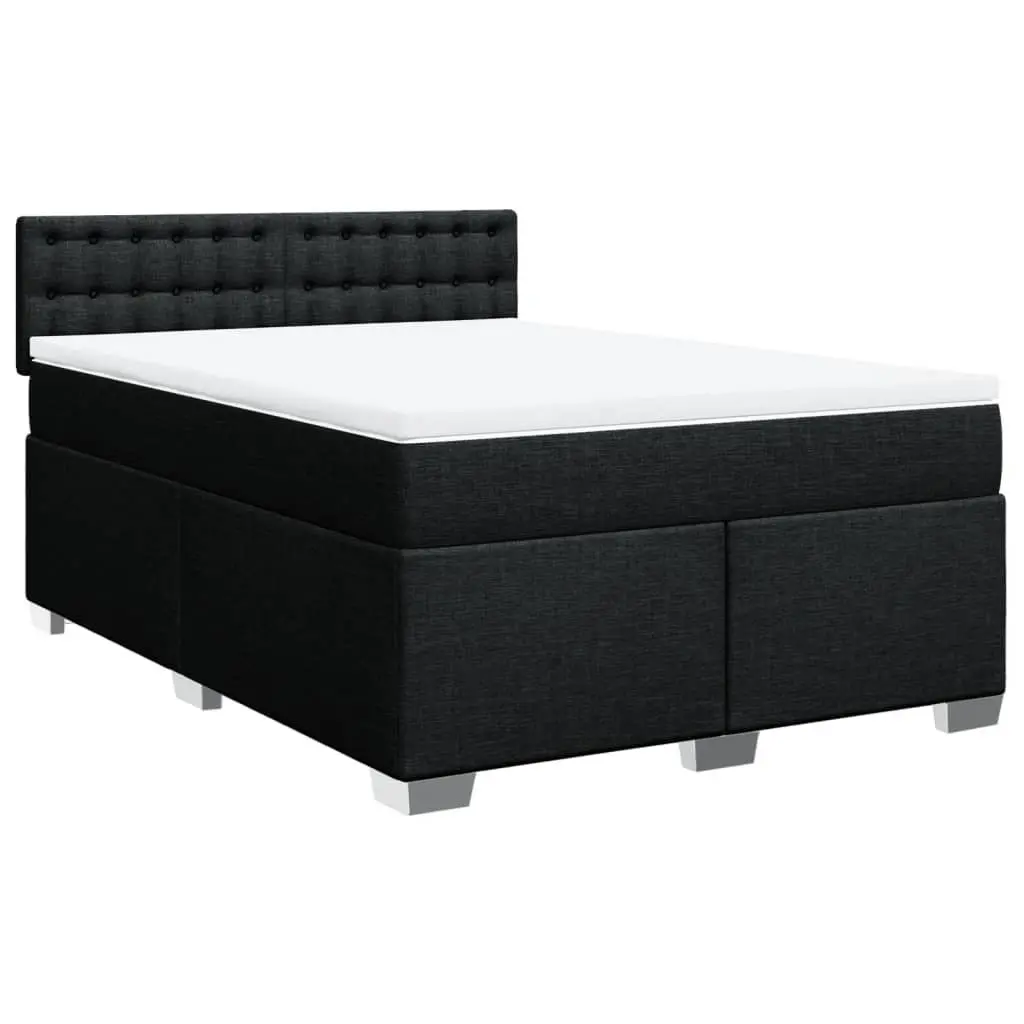 Double Box Spring Bed Black with Pocket Spring Mattress and LED Lights