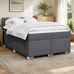Queen Box Spring Bed with Pocket Mattress LED Lights Grey Fabric Frame