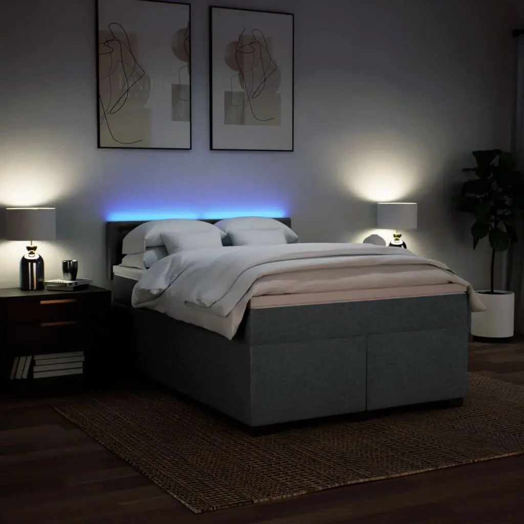 Queen Box Spring Bed with Pocket Spring Mattress LED Lights Grey Fabric
