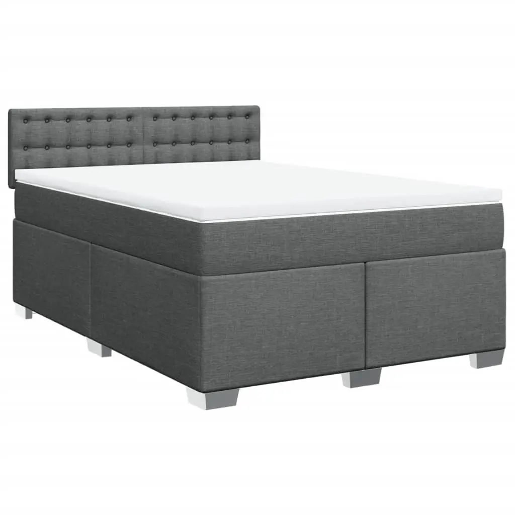 Queen Box Spring Bed with Pocket Spring Mattress LED Lights Grey Fabric