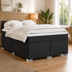 Queen Box Spring Bed with Pocket Sprung Mattress LED Lights Black Faux Leather