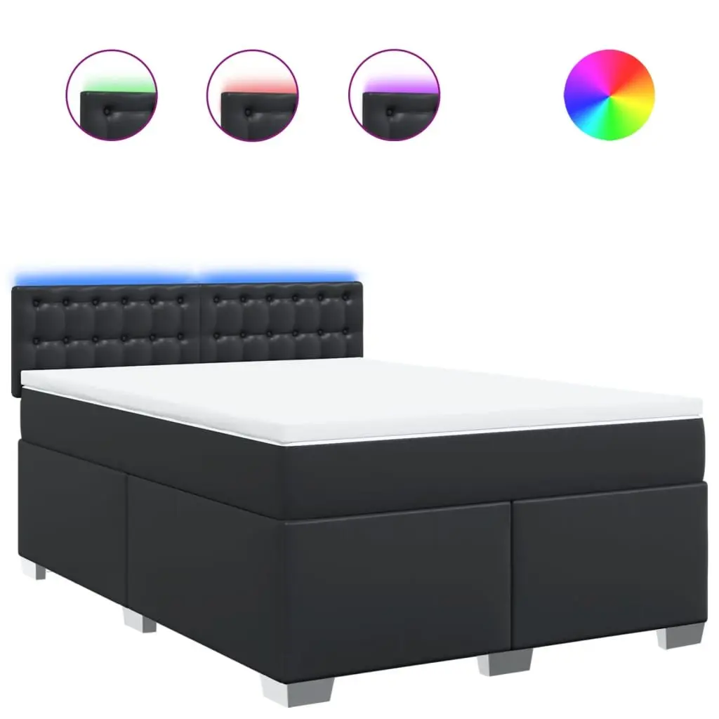 Queen Bed Black Faux Leather Pocket Sprung Mattress with Integrated LED Lights