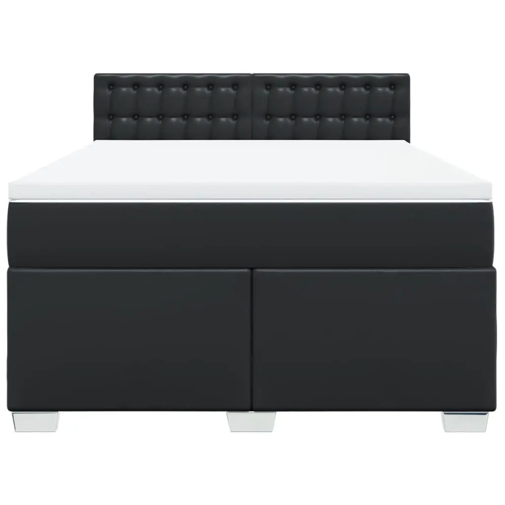 Queen Bed Black Faux Leather Pocket Sprung Mattress with Integrated LED Lights