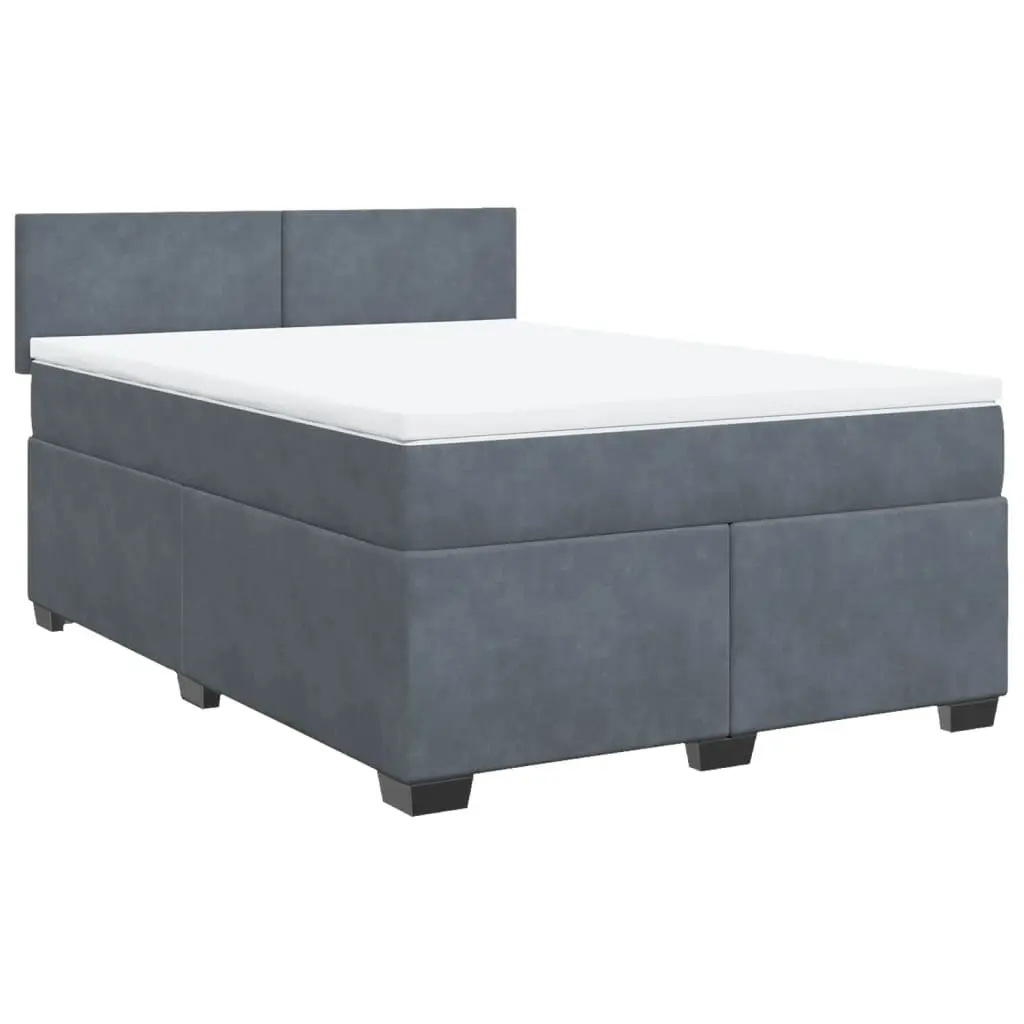 Double Box Spring Bed Grey Velvet Pocket Spring Mattress with Adjustable LED Lights