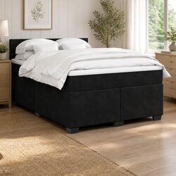 Black Velvet Box Spring Bed with Pocket Springs and LED Lights